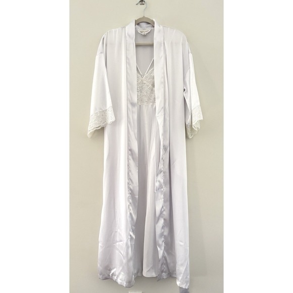 Vintage Victoria's Secret Coquette Maxi Slip Robe Set White Lace Lingerie 2pc XS - Picture 5 of 16